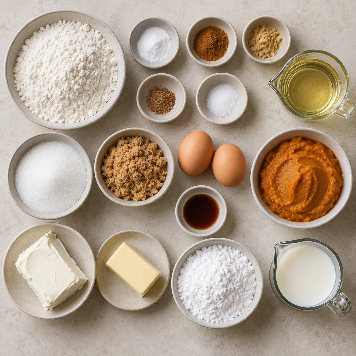 Exact measured ingredients for Pumpkin Bread With Cream Cheese Frosting