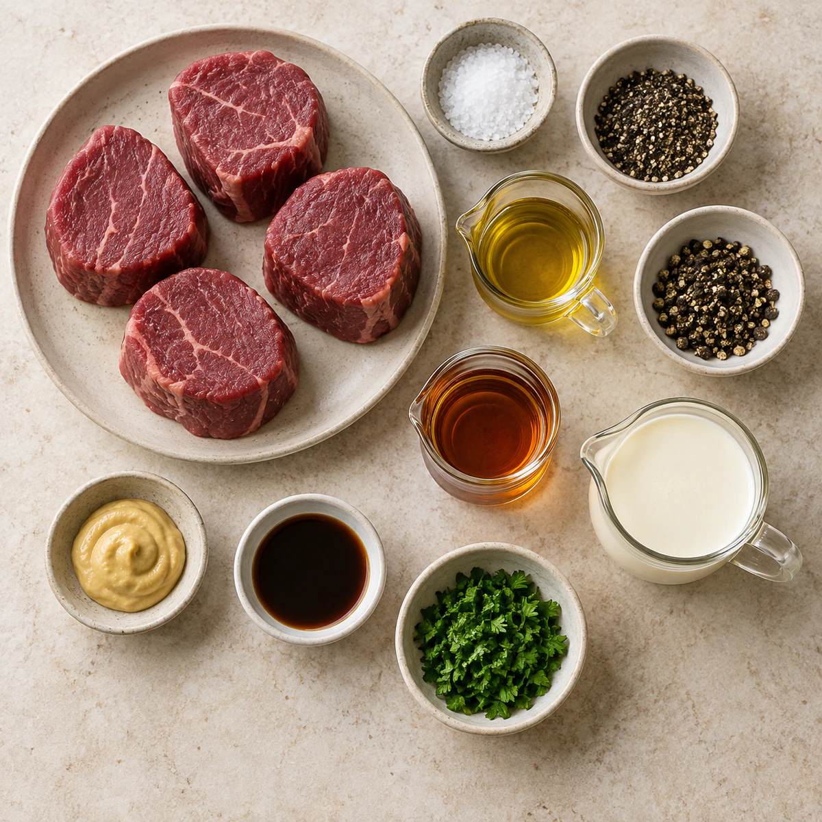 Exact measured ingredients for Peppercorn Steak with Creamy Sauce