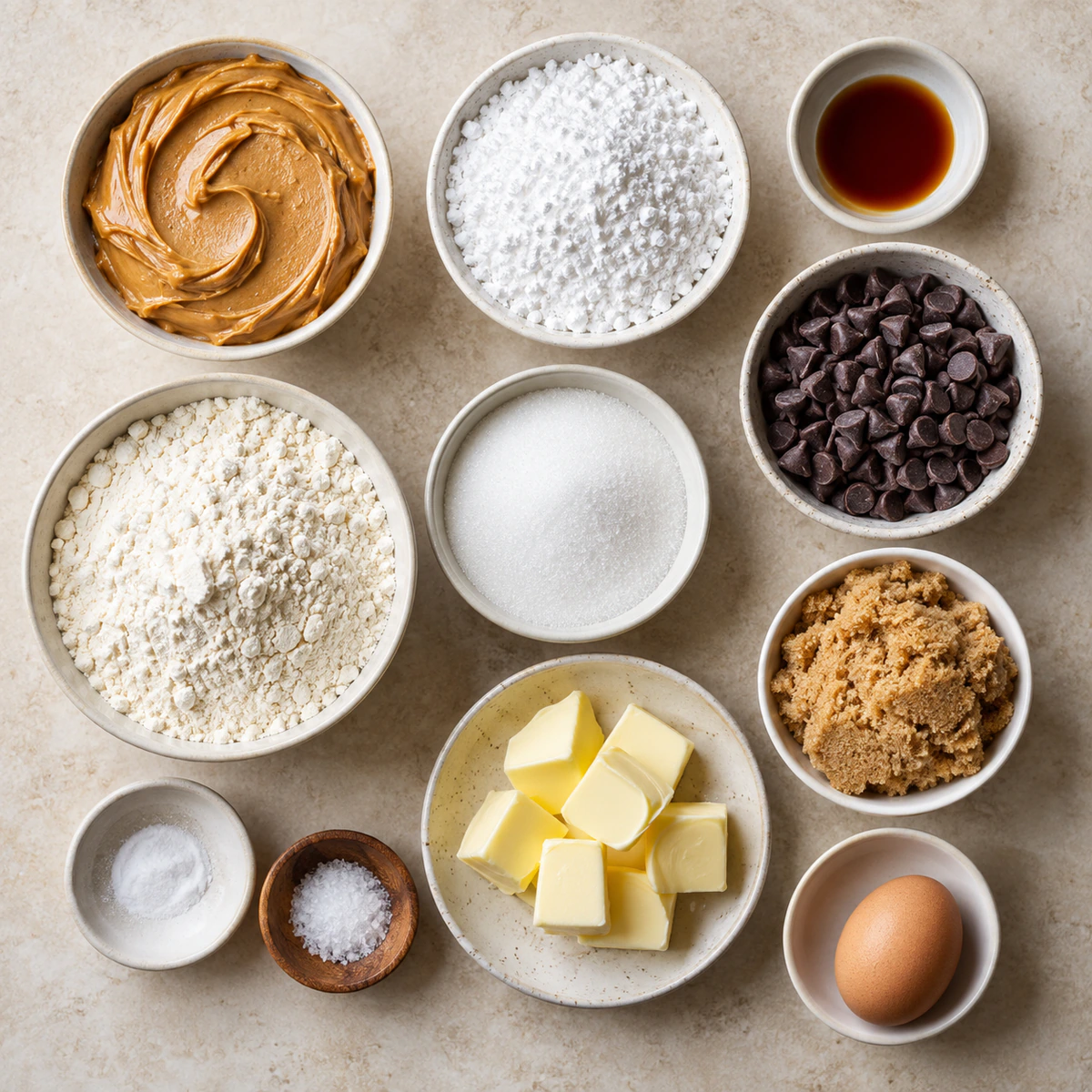 Exact measured ingredients for Air Fryer Peanut Butter Lava Cookies