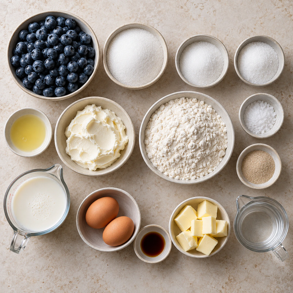 Exact measured ingredients for Blueberry Cream Cheese Babka