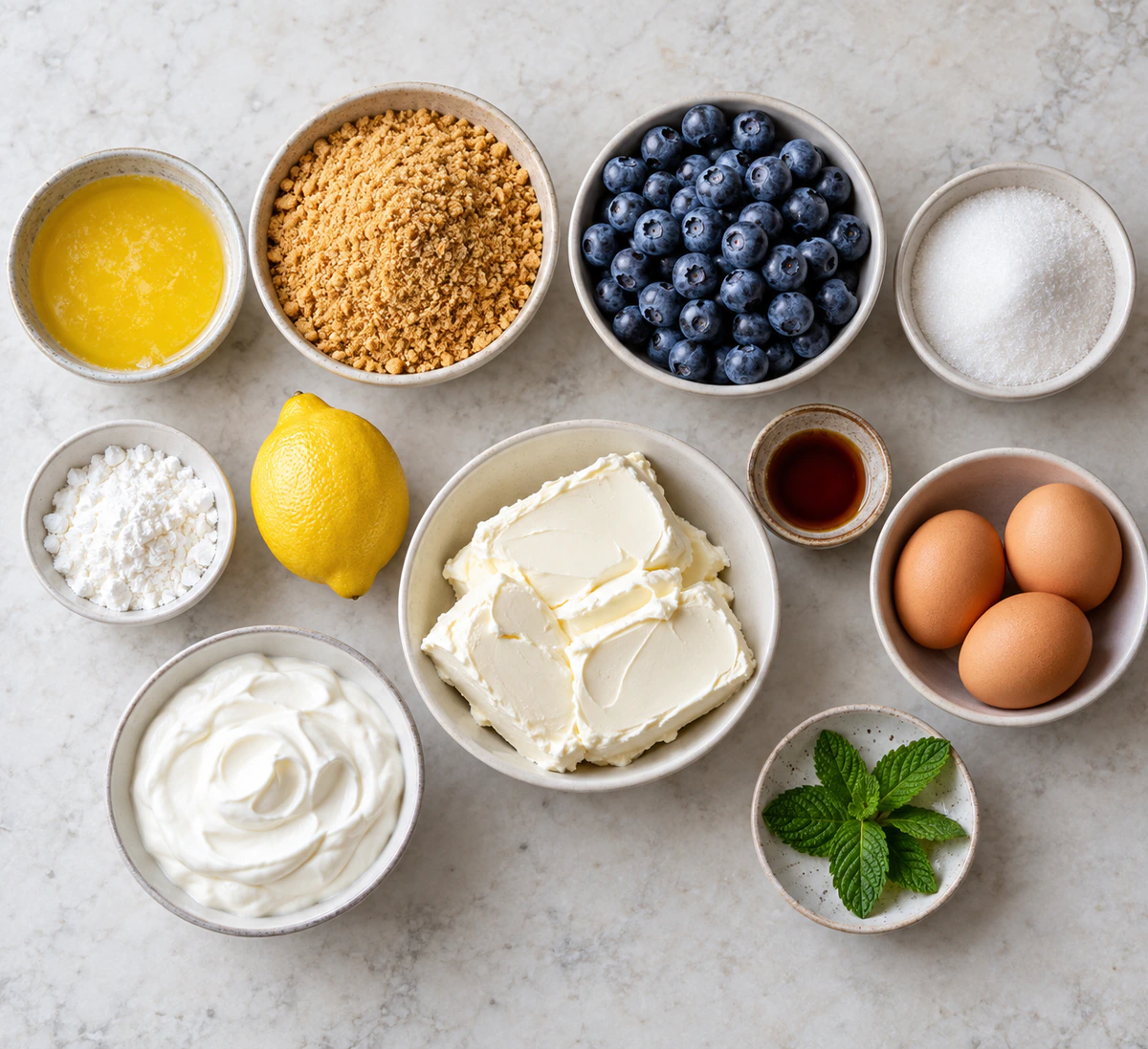 Exact measured ingredients for Irresistible Blueberry Dream Cheesecake