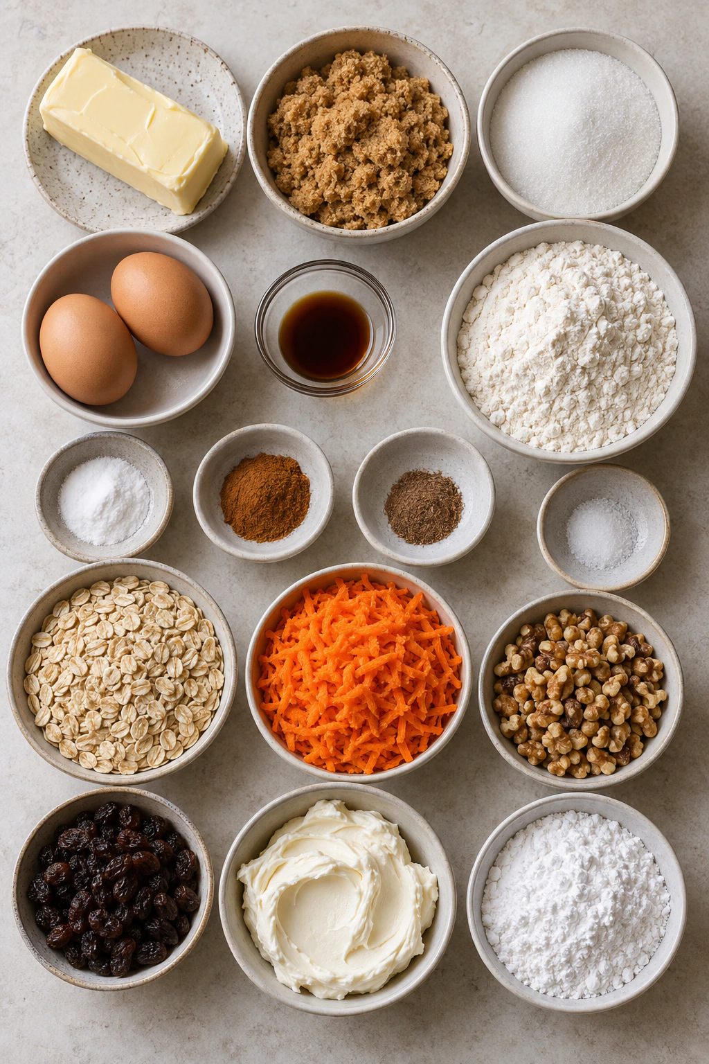 Exact measured ingredients for Carrot Cake Oatmeal Cream Pies