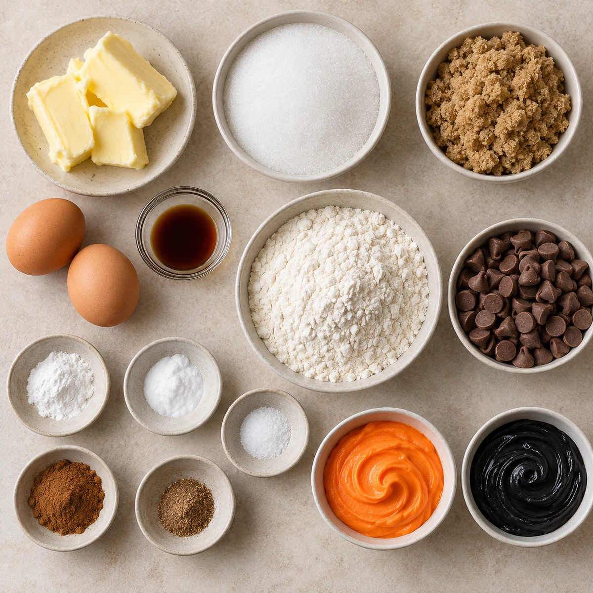 Exact measured ingredients for Milk Chocolate Stuffed Jack-o-lantern Cookies