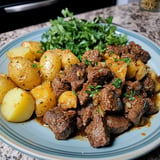 Slow Cooker Garlic Butter Steak Bites & Potatoes