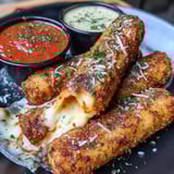Crispy Mozzarella Sticks with Marinara & Creamy Dip