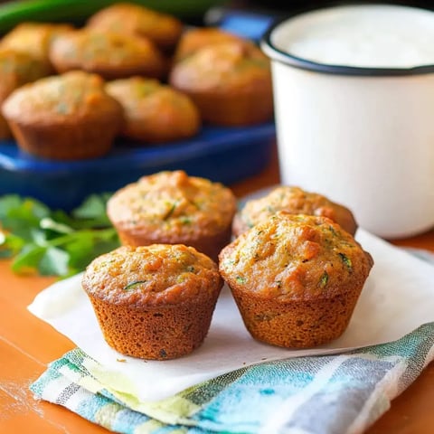 A close-up of freshly baked savory muffins with green herbs, placed on a white napkin, with additional muffins and a cup of yogurt in the background.