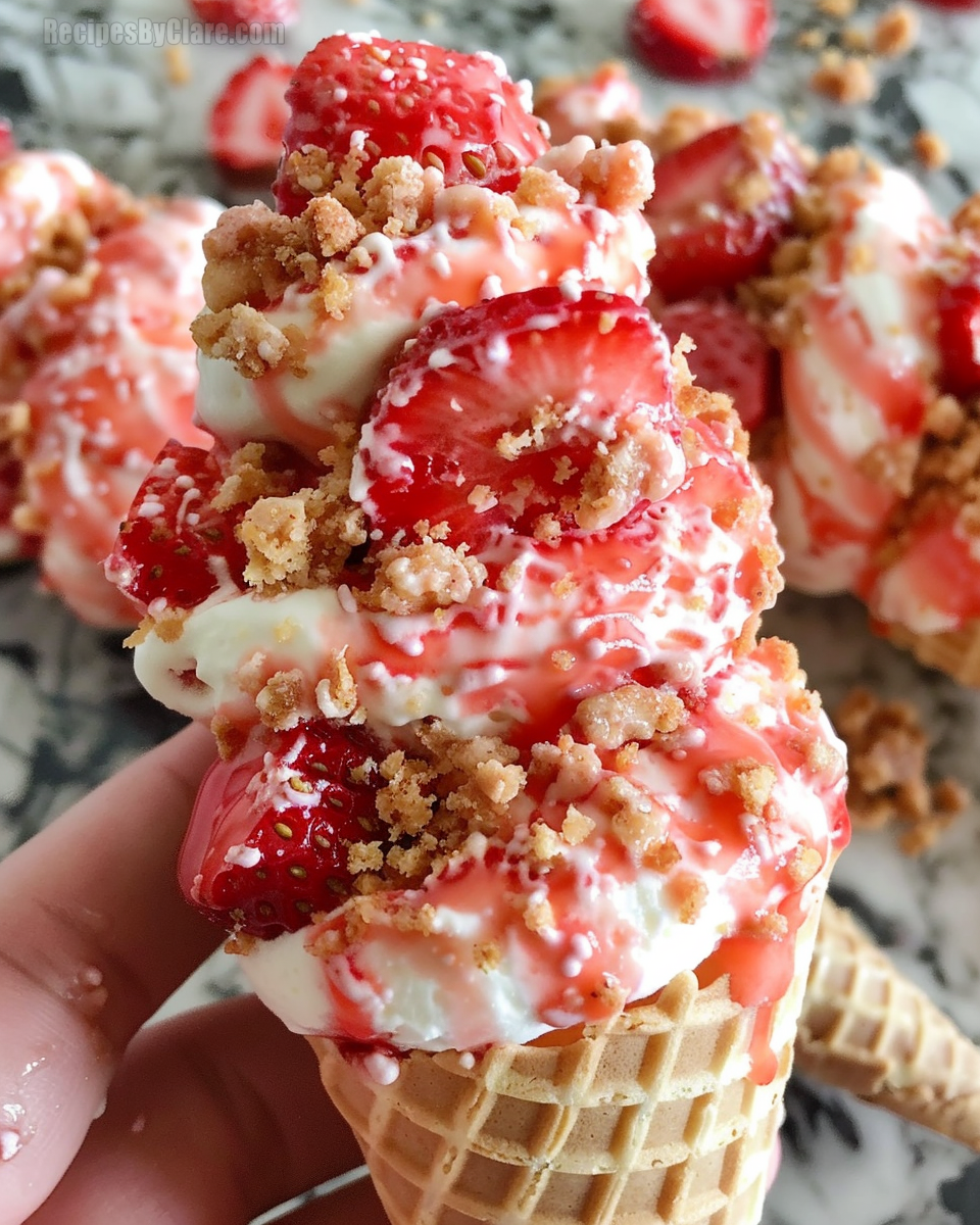 Strawberry Crunch Cheesecake Cones