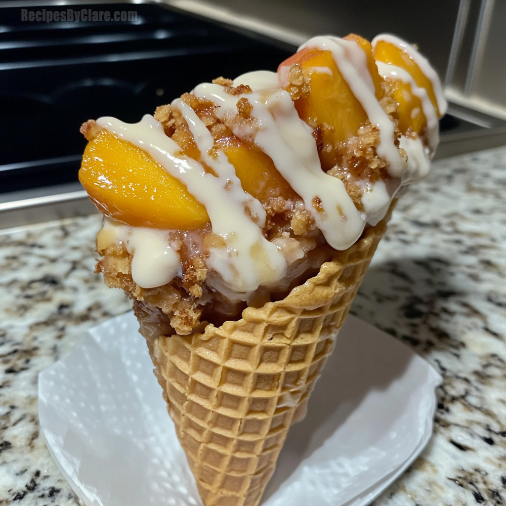 Peach Cobbler Stuffed Cones