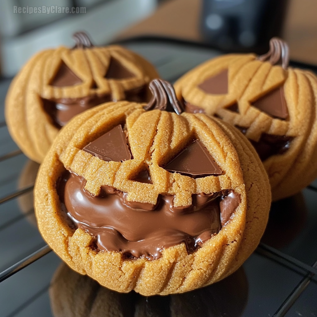 Milk Chocolate Stuffed Jack-o-lantern Cookies