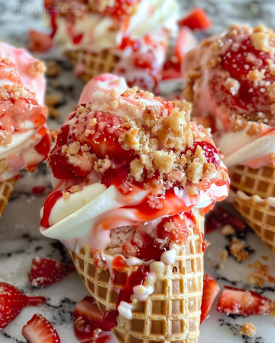 Strawberry Crunch Cheesecake Cones