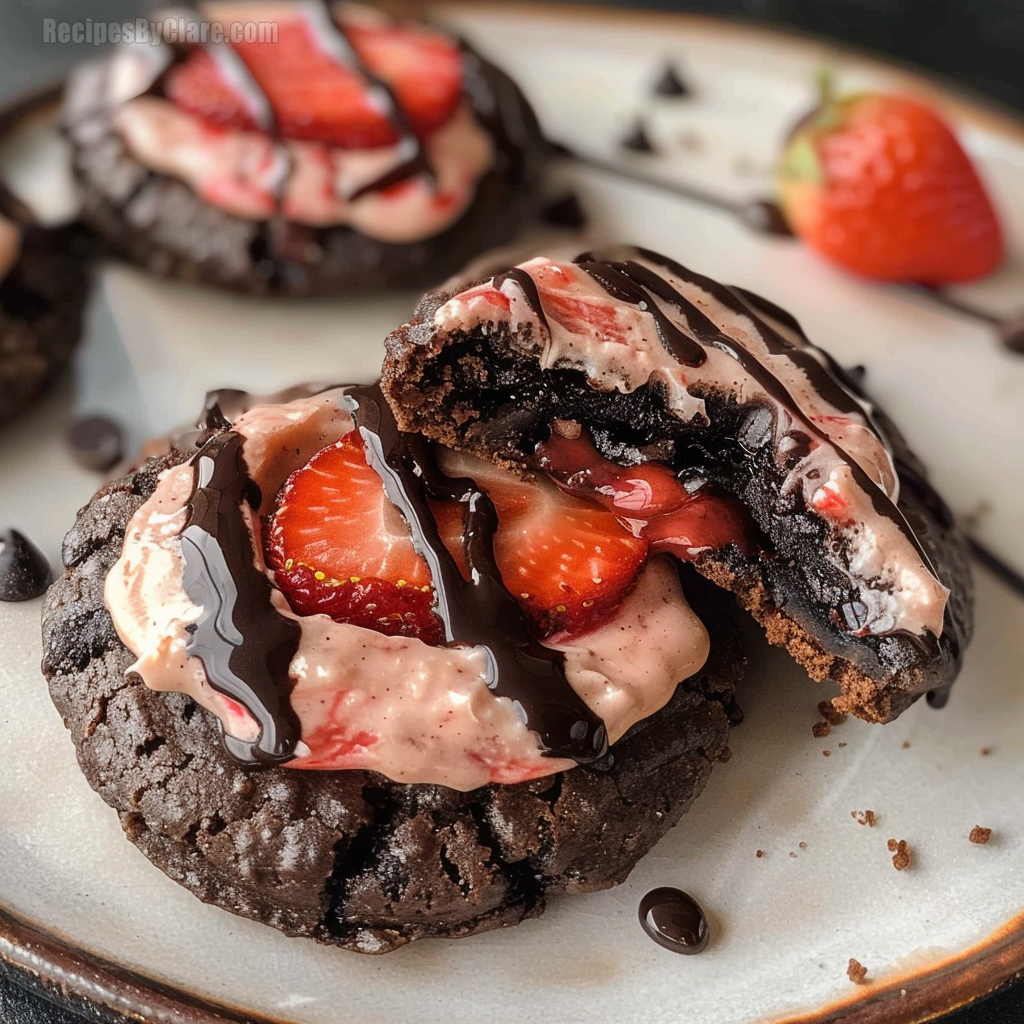 Crumbl Chocolate Strawberry Cheesecake Cookies