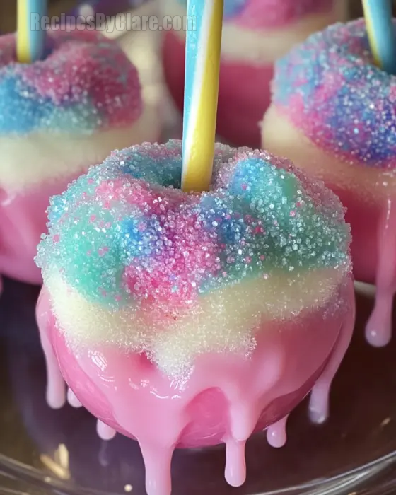 Colorful Candy Apples with Cotton Candy