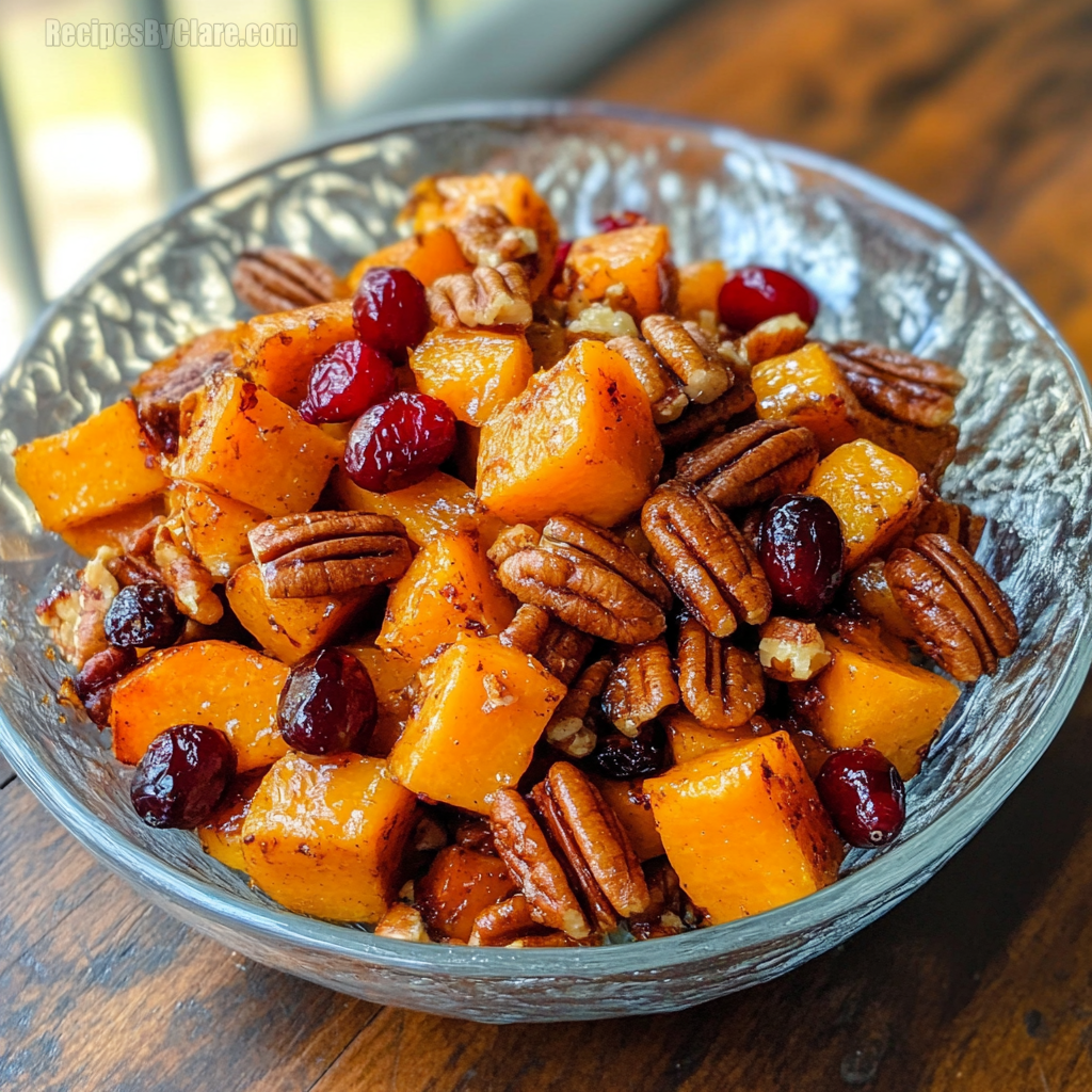 Roasted Butternut Squash with Cranberries and Pecans