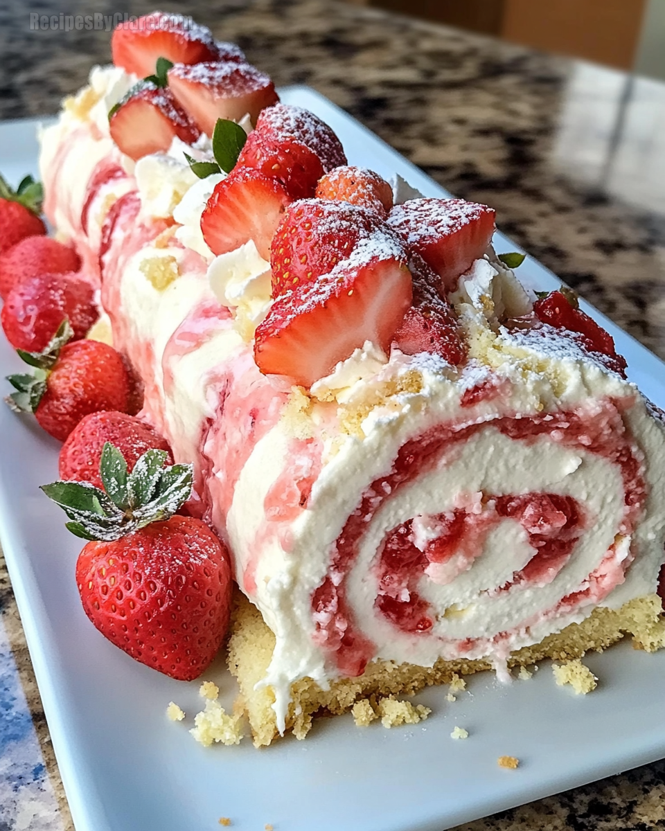 Strawberry Shortcake Cheesecake Dessert Roll