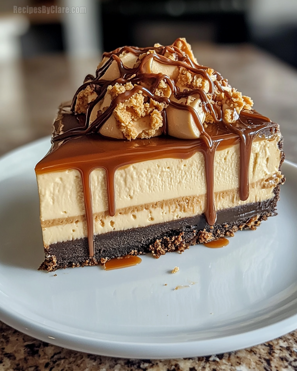 Peanut Butter Cheesecake with Caramel Drizzle