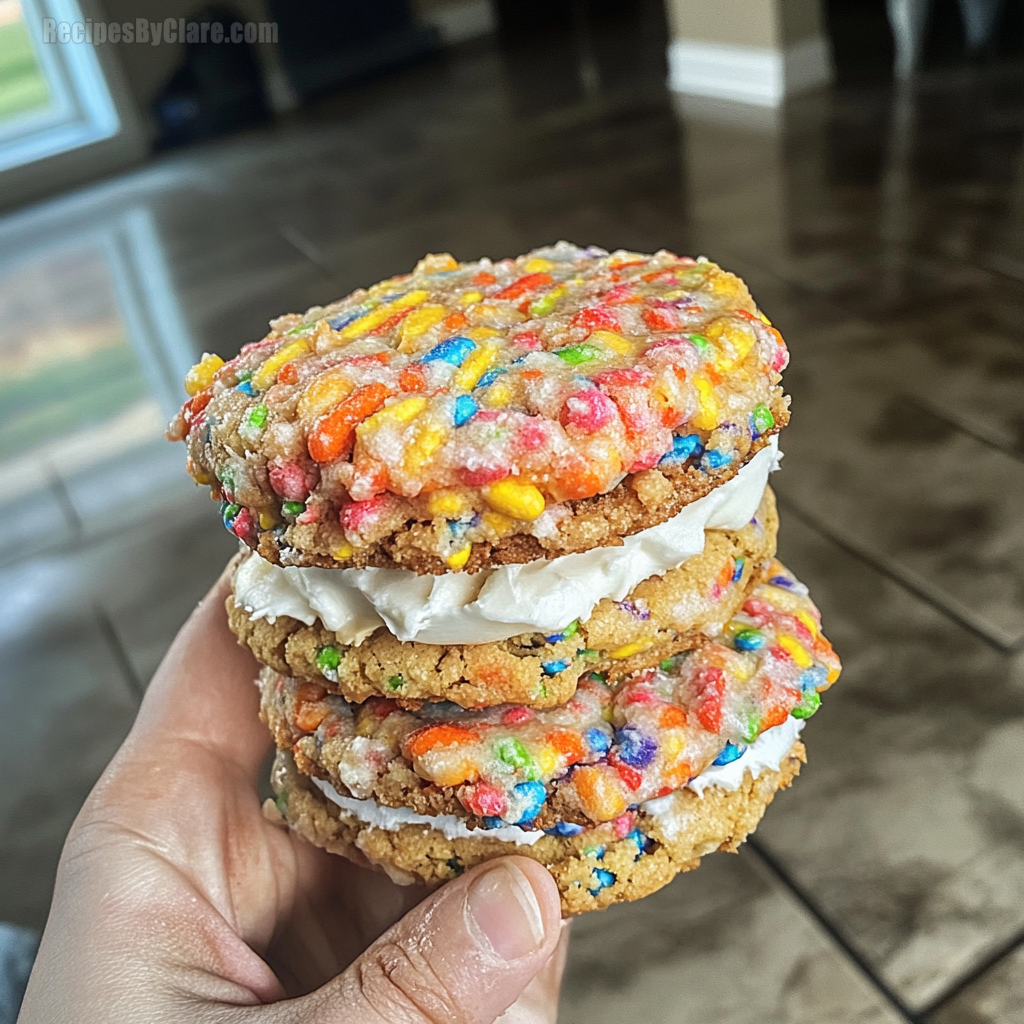 Fruity Pebbles Cookie Sandwiches