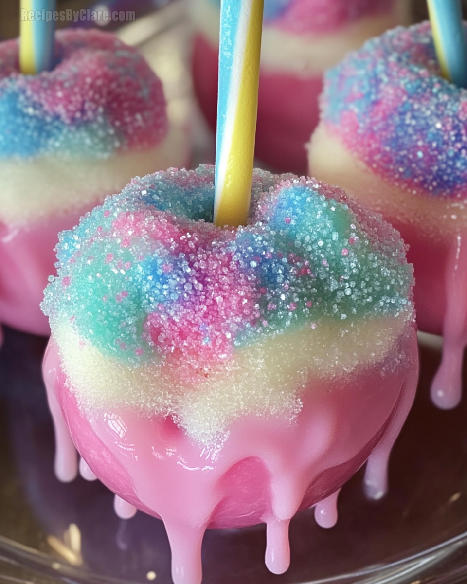 Colorful Candy Apples With Cotton Candy