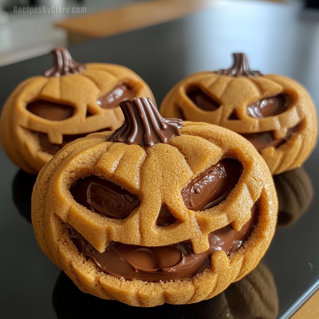 Milk Chocolate Stuffed Jack-o-lantern Cookies