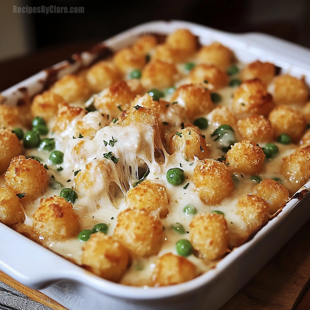 Savory Creamy Chicken Alfredo Tater Tot Casserole