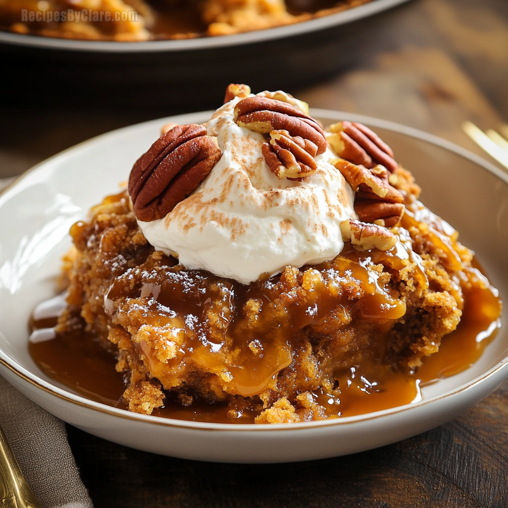 Pumpkin Cobbler with Caramel and Pecans