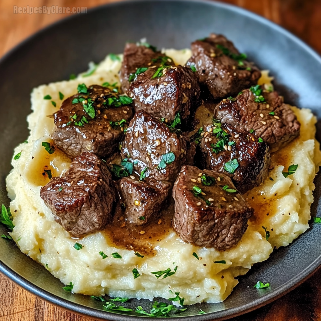 Garlic Butter Steak Bites & Creamy Mash