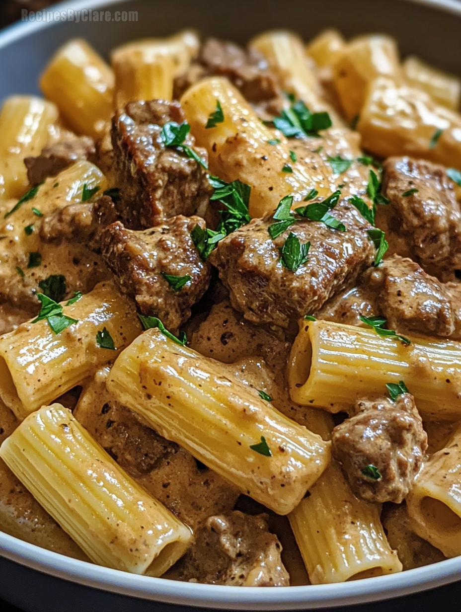 Creamy Parmesan Beef with Rigatoni Pasta