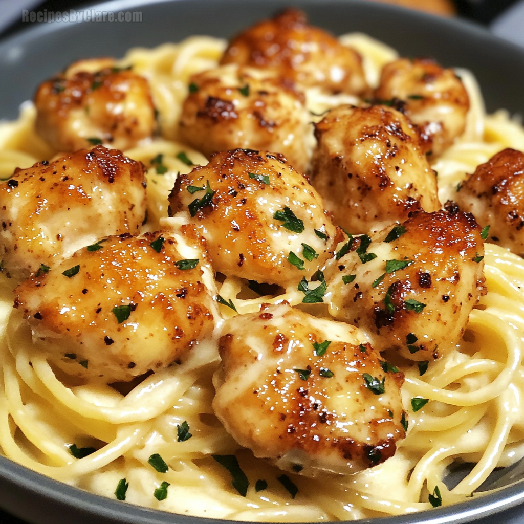 Garlic Butter Chicken Bites With Creamy Parmesan Pasta