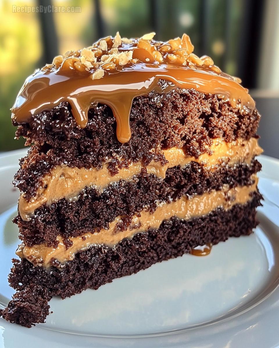 German Chocolate Cake with Caramel Drizzle