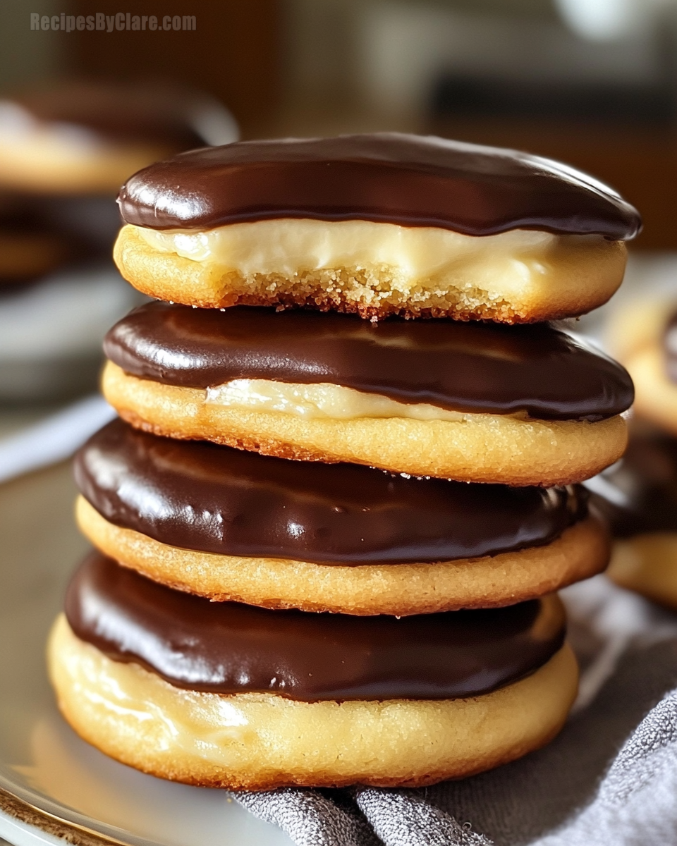 Boston Cream Pie Cookies with vanilla pudding and chocolate ganache