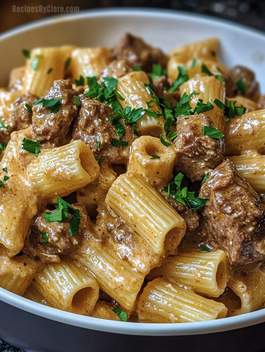 Creamy Parmesan Beef with Rigatoni Pasta