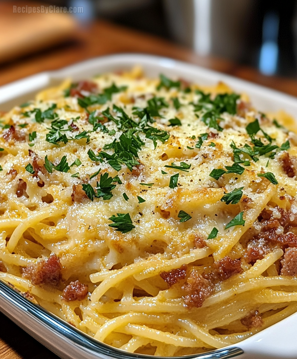 Cheesy Spaghetti Carbonara with Pancetta and Eggs