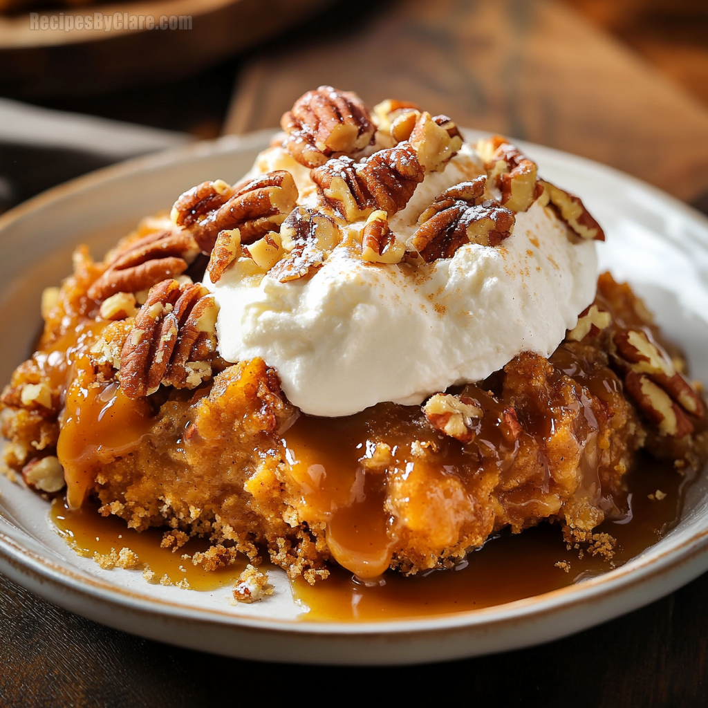 Pumpkin Cobbler with Caramel and Pecans