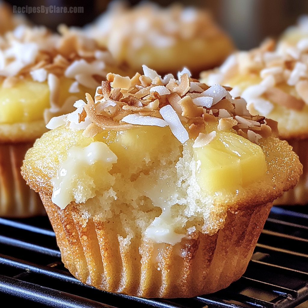 Pina Colada Pie Muffins with Toasted Coconut Topping