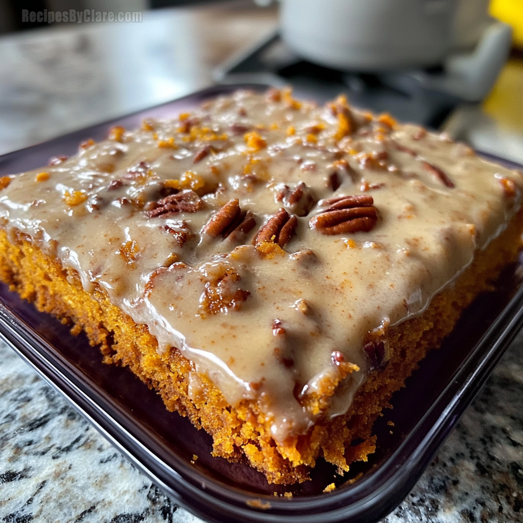 Sweet Potato Honeybun Cake with Pecans & Sweet Potato Icing