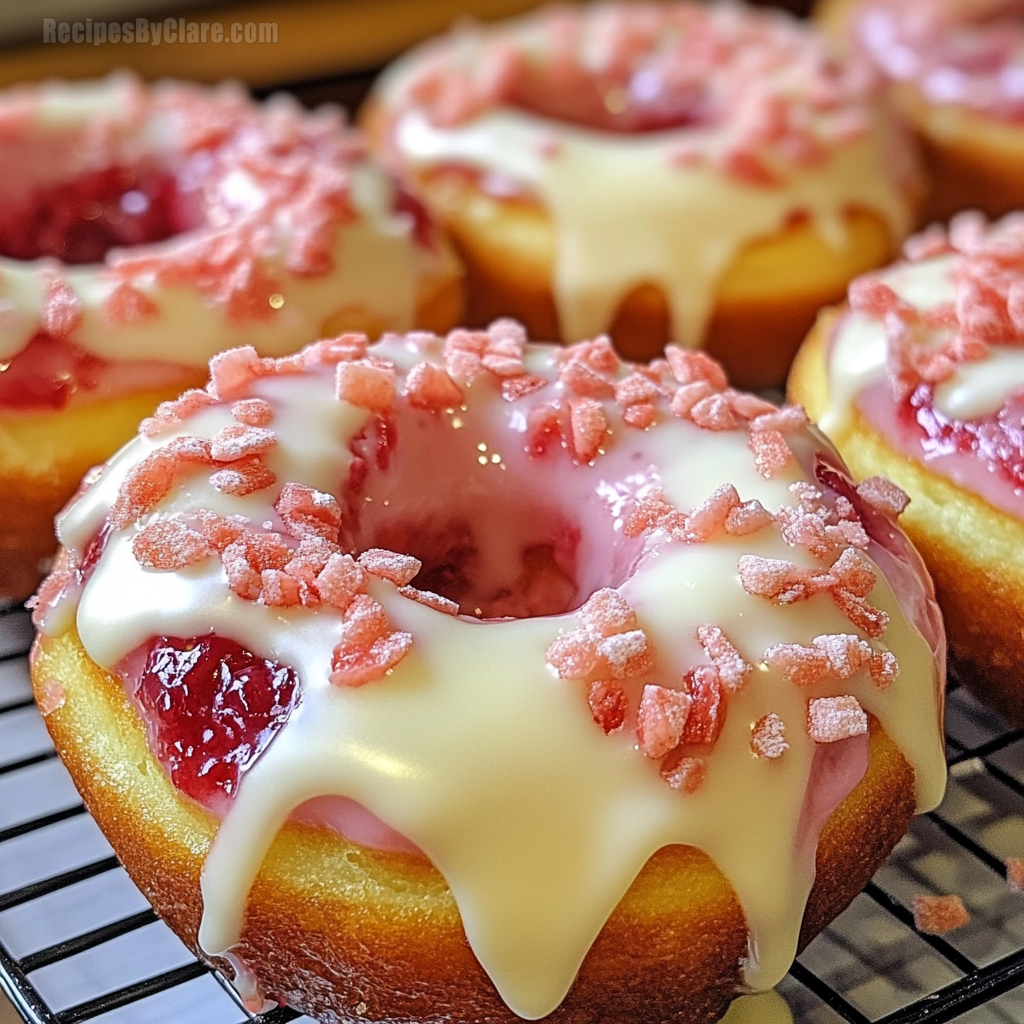 White Chocolate Strawberry Cream Donuts