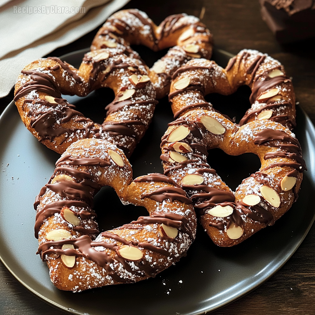 Chocolate Almond Puff Pastry Pretzel Hearts