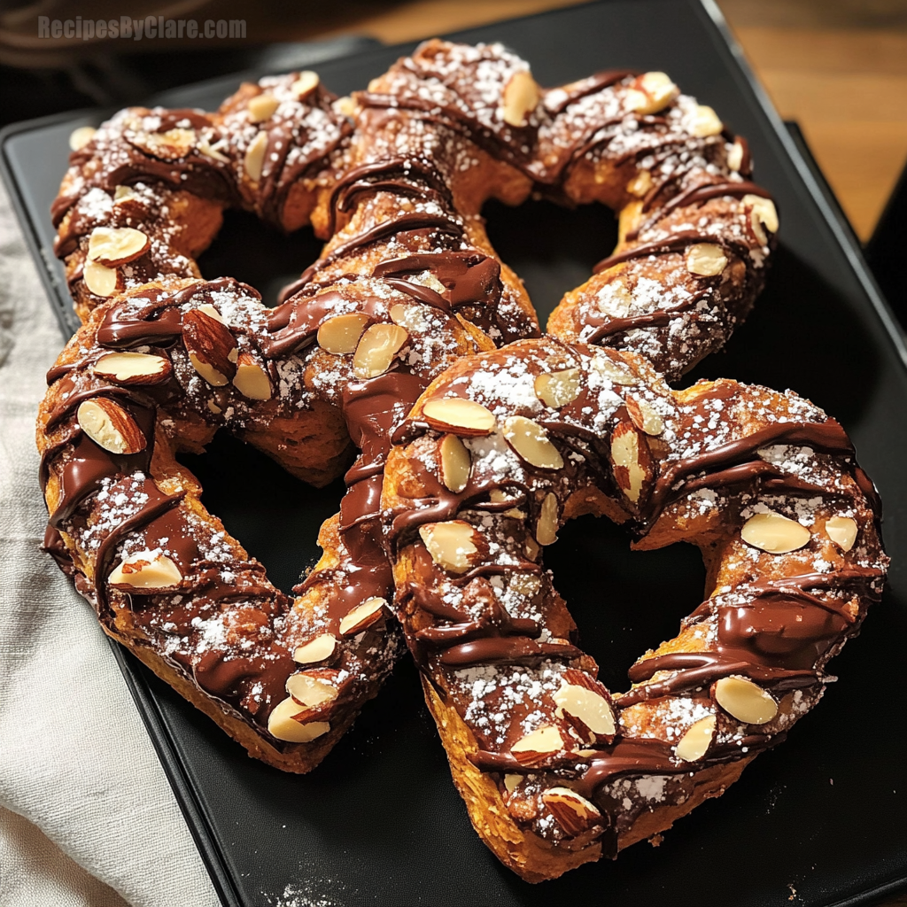 Chocolate Almond Puff Pastry Pretzel Hearts