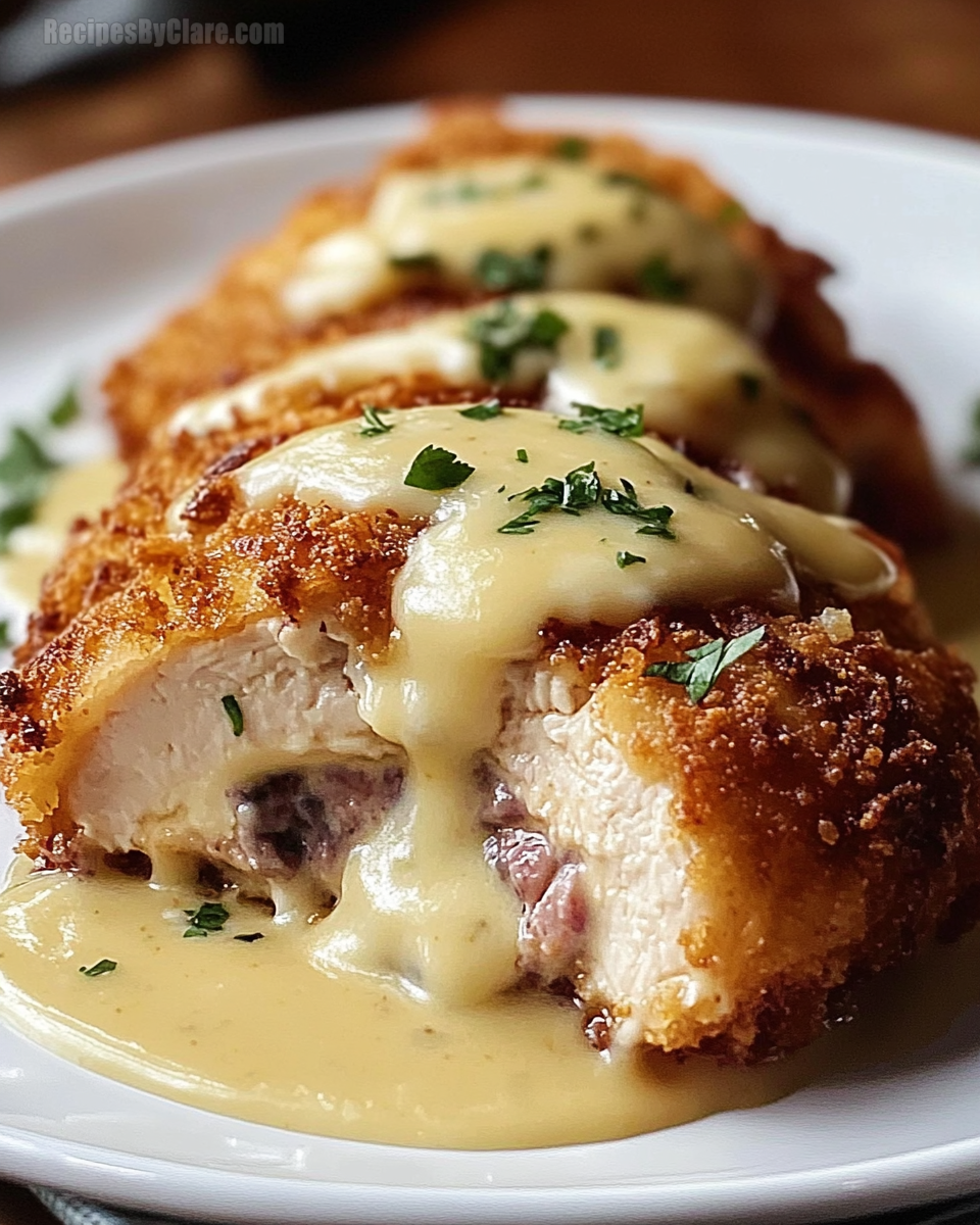 Chicken Cordon Bleu with Swiss Cheese Sauce