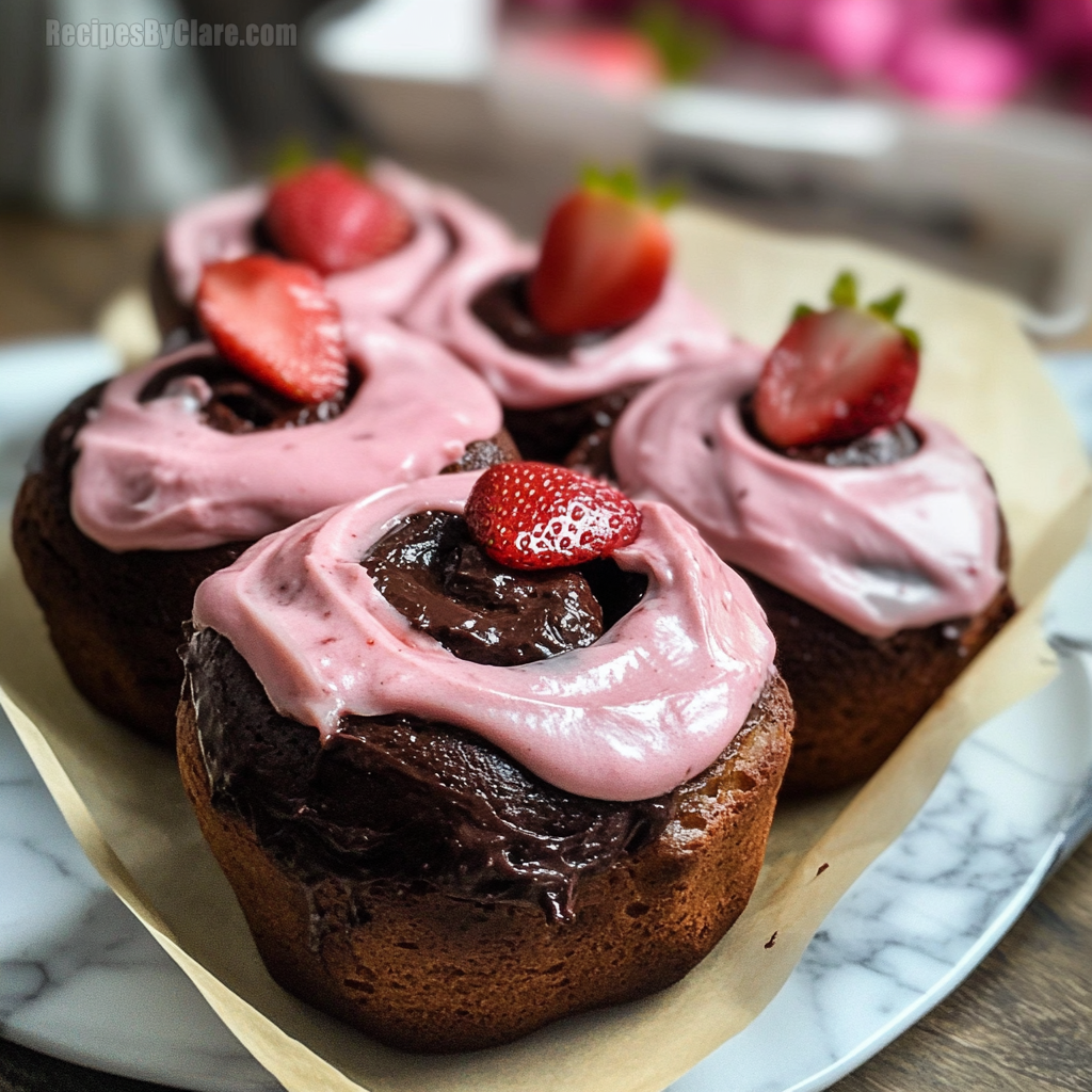 Chocolate Rolls with Strawberry Cream Cheese Frosting