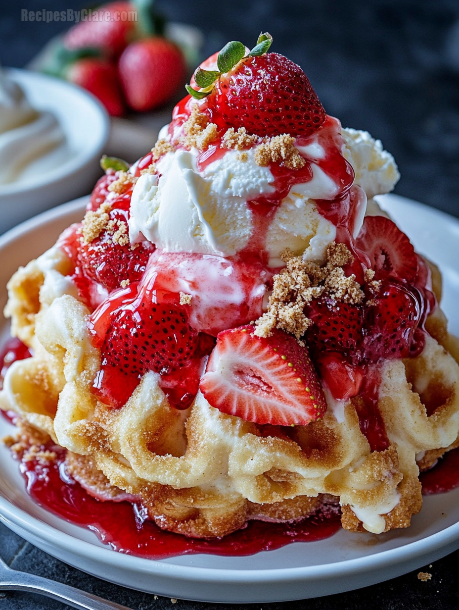 Strawberry Cheesecake Funnel Cake Sundae