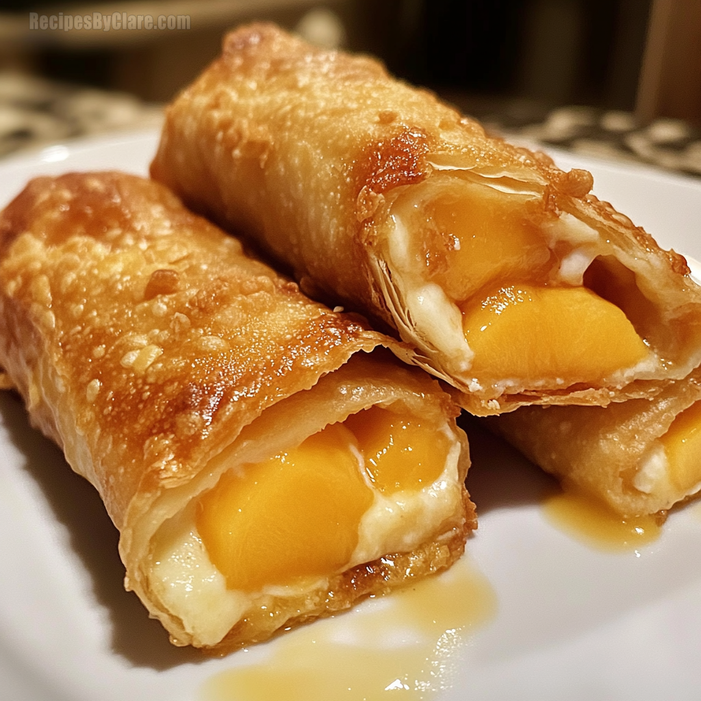 Peach Cobbler Cheesecake Egg Rolls