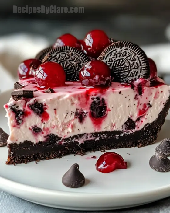 Oreo Cherry Chocolate Chip No-Bake Cheesecake