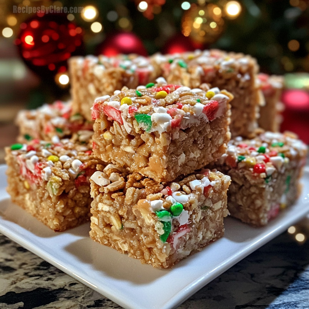 Christmas Peanut Butter Rice Cereal Squares