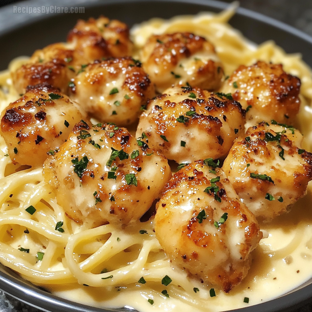 Garlic Butter Chicken Bites With Creamy Parmesan Pasta