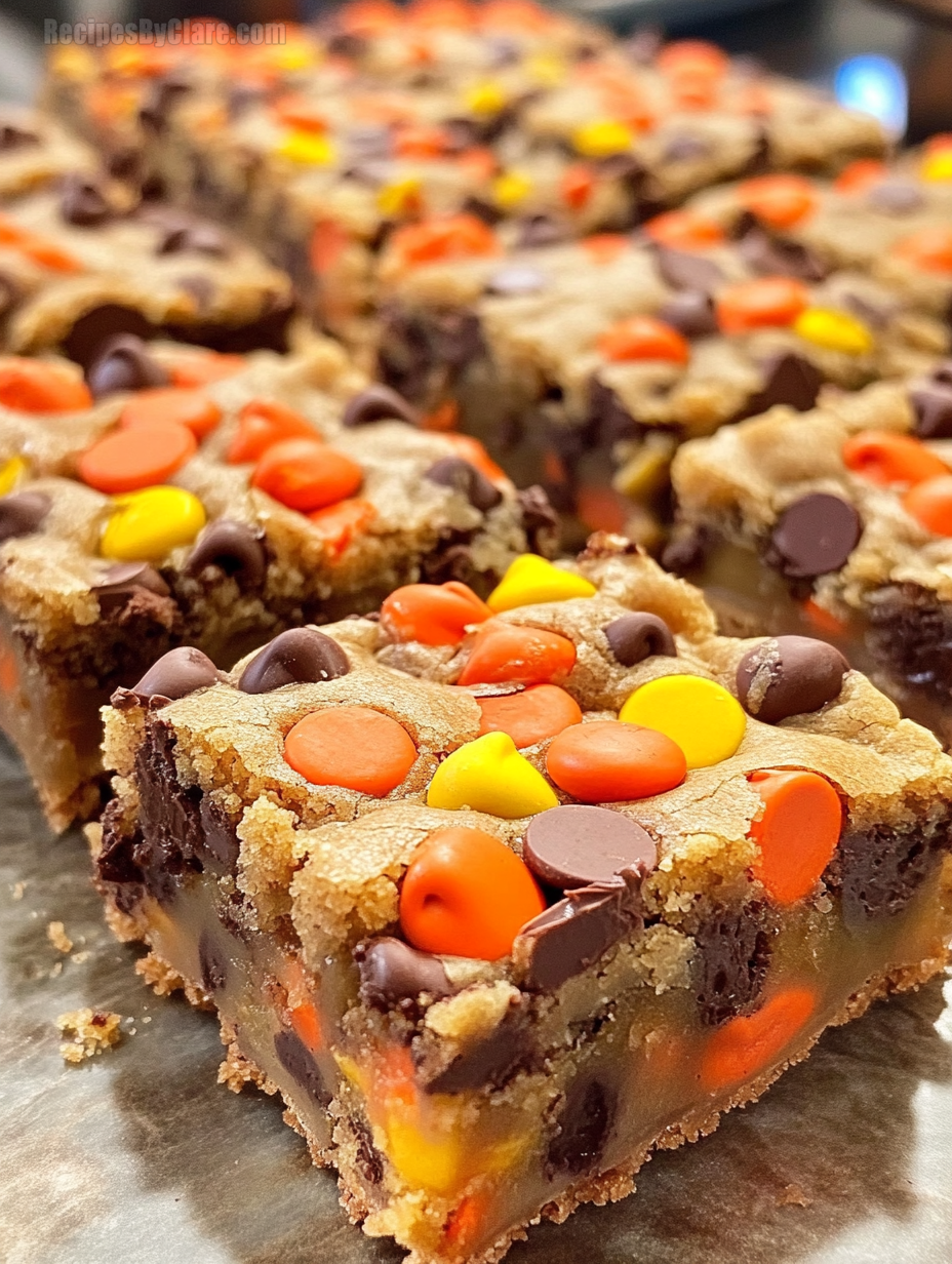 Reese’s Pieces Chocolate Chip Cookie Bars