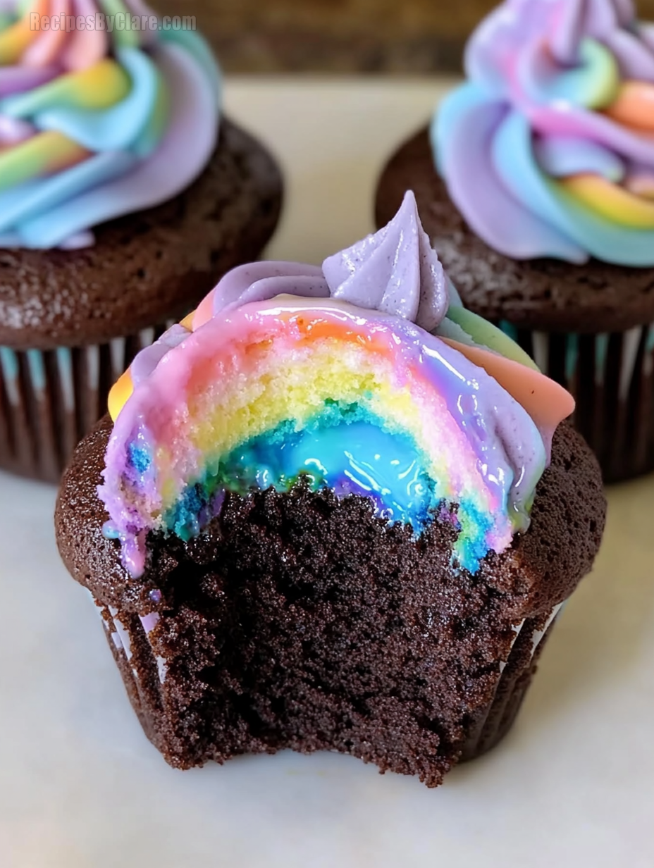 Magical Chocolate Rainbow Cupcakes