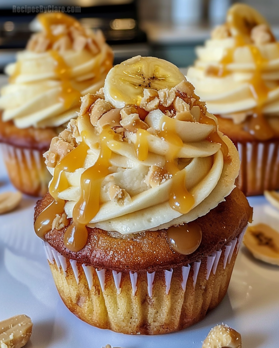 Banana Caramel Peanut Butter Cupcakes