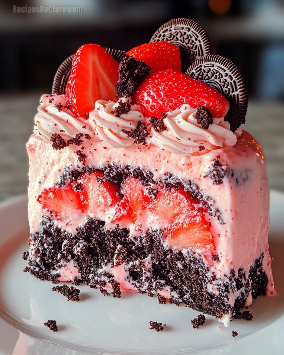 Strawberry Cake with Oreo Crumble and Cookies n' Cream Icing