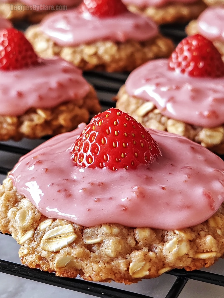 Strawberry Oatmeal Cookies with Pink Strawberry Cream Cheese Icing