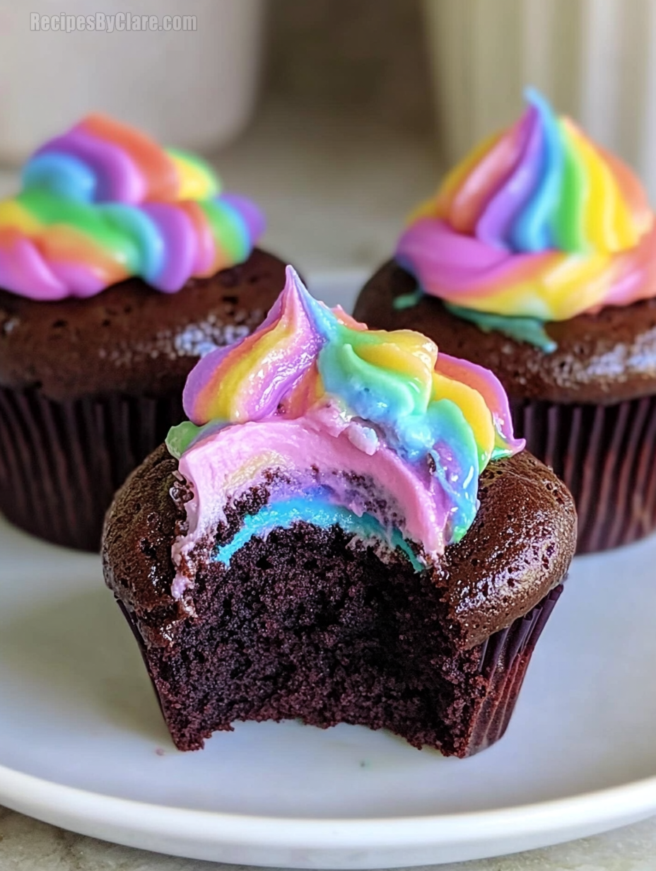 Magical Chocolate Rainbow Cupcakes